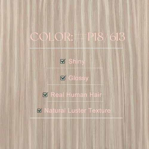 Image of Easyouth 90g Tape in Weft Hair Extensions Human Hair Blonde, Seamless | Wide Tape in Hair Extensions Human Hair Highlight, Ash Blonde Mix Blonde, 18 Inch 4pcs, for Women, Invisible, Genius Weft