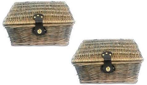 topfurnishing Traditional Wicker Willow Xmas Christmas Picnic Hamper Lidded Gift Empty Storage Box Basket[Oak,Set of 2 - Medium]