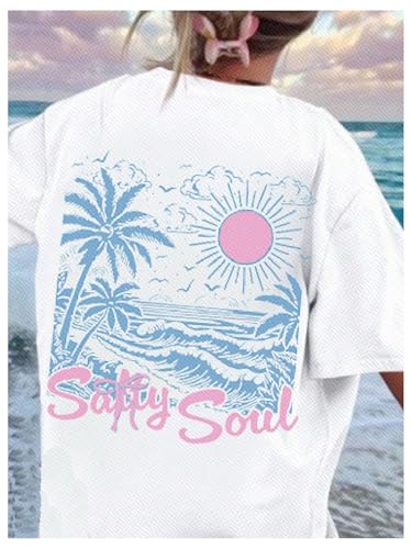 SweatyRocks Girl's Sea Letter Graphic T Shirt Short Sleeve Crewneck Trendy Tee Tops3