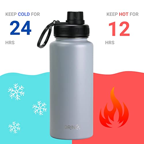 Image of Drinco Stainless Steel Water Bottle Spout Lid Vacuum Insulated Double Wall Water Bottle Wide Mouth Leak Proof Keep Cold Sport Camping Hiking (32oz Grey)