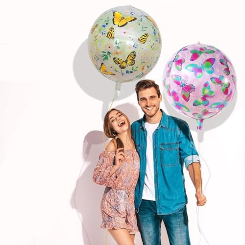 Image of Rozi Decoration Butterfly Print Balloons Set for Birthday Parties Decoration, Floral Theme Round Balloons for Kids Party, Baby Shower and Celebration Decor (Multicolor Design) Pack of 2 Pcs