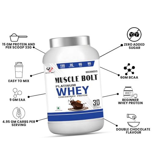 Image of 1Kg Platinum Whey Concentrate Protein (30 Servings, Double Chocolate) - Beginner, Muscle Growth, Muscle Recovery, Easy Digestion, Increase Strength & Performance, 15g Protein per Serving