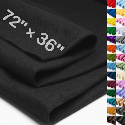 XSEINO Black Large Felt Fabric 72 X 36 (2 Square Yards) 1.4 mm Thick Soft Felt Fabric Sheet for Crafts Black Series Colors Soft Nonwoven Fabric Fit for Decoration Sewing DIY Crafts