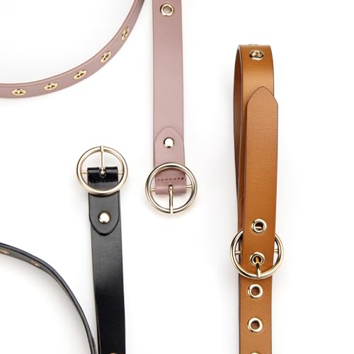 Casual Eyelet Genuine Leather Belts with Gold Buckle Fashion Belt for Jeans Pants3