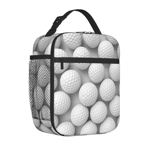 Image of Mexpekil White Golf Ball Insulated Lunch Bag for Women Men Thermal Lunch Box Portable Picnic Cooler Bag with Side Mesh Pocket Adults Lunchbox for Work