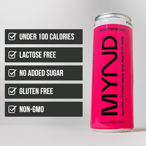 Image of MYND Sparkling Protein Water, Clear Protein Drink - 20g Whey Protein Isolate per Can, 12 Pack - Lactose Free, Gluten Free, No Added Sugar - Ready-to-Drink Carbonated Protein - Pomegranate Flavor