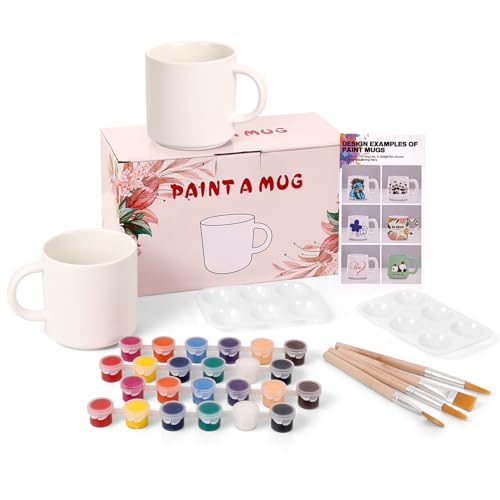 EILYGK Paint Your 0wn Mug Christmas Mug Painting Kit Including 2 Blank Ceramic Mugs 24 Vibrant Ceramic Paints 4 Brushes 2 Palettes A Instructions Pottery Painting kit for Adults DIY