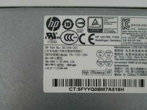 Image of POWERASH 180W SMPS Power Supply Unit Compatible with HP ProDesk 800 G3 & 600 G3 SFF | Replacement PSU for PA-1181-3HA, 901764-001 | Pulled Tested Desktop Power Supply for PC