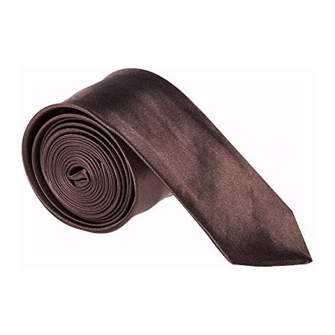 Rocking Party Slim Satin Plain Men's/Boys 2" Tie Available - Slim Skinny Style (Brown) Cover