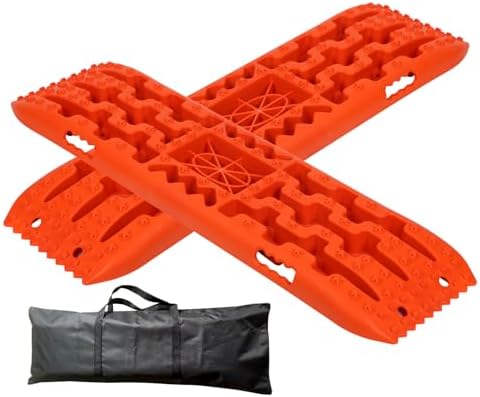 ZEMIRO CHARGE Off-Road Traction Boards with Jack Lift Base, 2Pcs Recovery Tracks for Sand, Mud, Snow Tracks - Tire Traction Pads for RV Truck 4X4 Jeep SUV Emergency Tire Traction (Orange)
