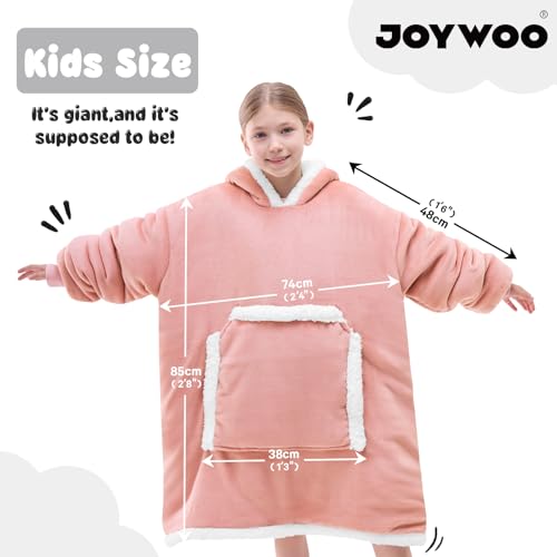 JOYWOO Pink Kids Wearable Blanket Hoodie,Oversized Cat lovers Hoodie Blanket for kids & Teens,Birthday Gifts for Girl Boys,Warm Cozy Fuzzy Sherpa Fleece Blankets with Giant Pocket Gifts,Mellow Rose