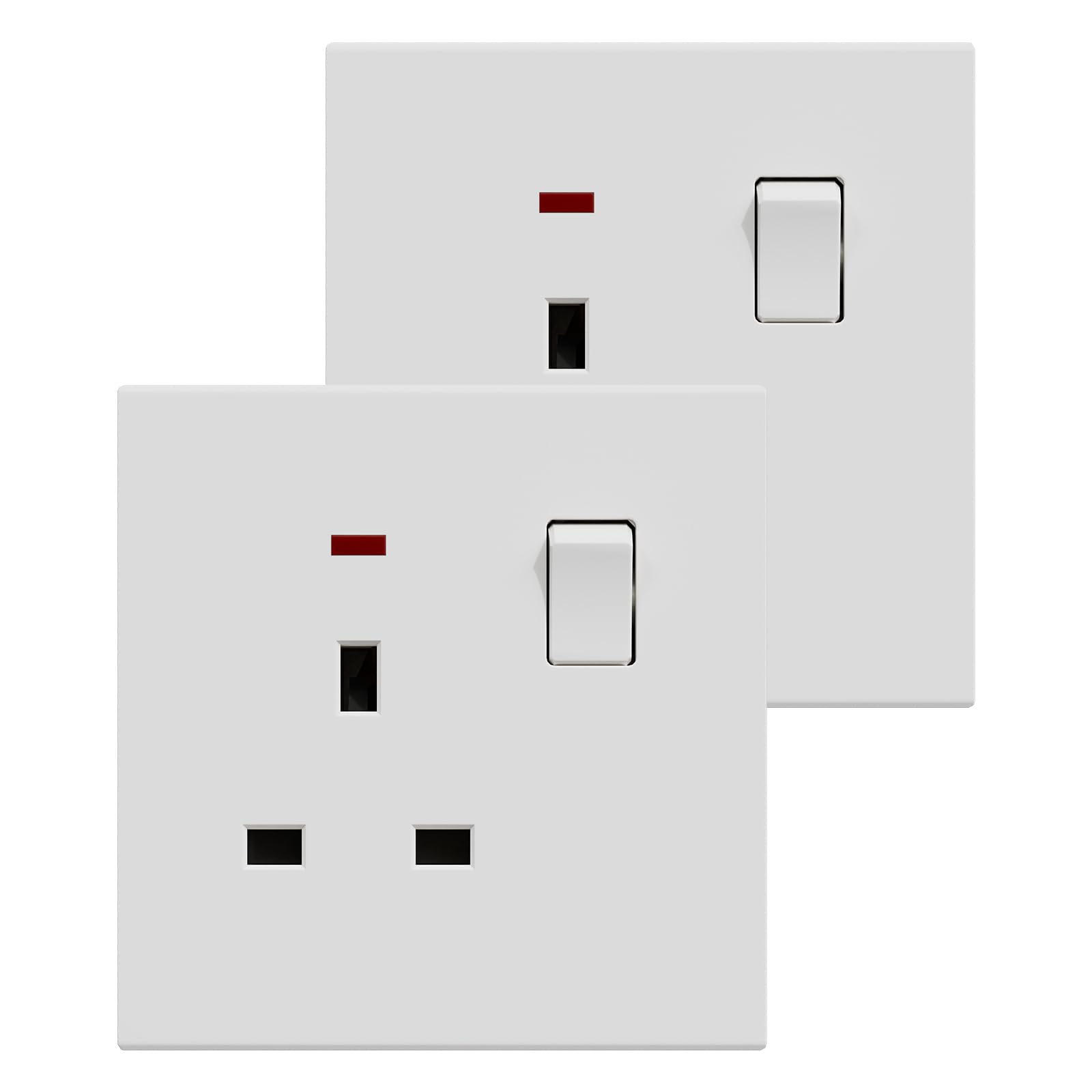 BSEED Single Socket 2 Pack, Electrical Single Switched Power Plug Wall Socket with LED Indicator, PC Wall Plate Outlet, White, 13A