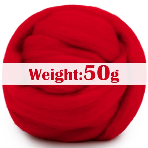 Image of Mayboos Wool Roving Yarn, 1.76oz Colored Natural Wool Roving,Wool Felting Supplies Pure Wool Chunky Yarn for Wet Felting handcrafts and Spinning (Red Color)