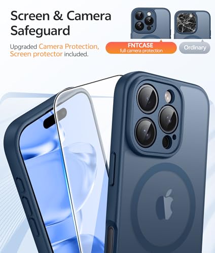 Image of FNTCASE for iPhone 16 Pro Case: [Compatible with Magsafe] Translucent Matte Cases with [Full Camera Protection] [Screen Protector] Military Grade Shockproof Protective Phone Cover - Blue