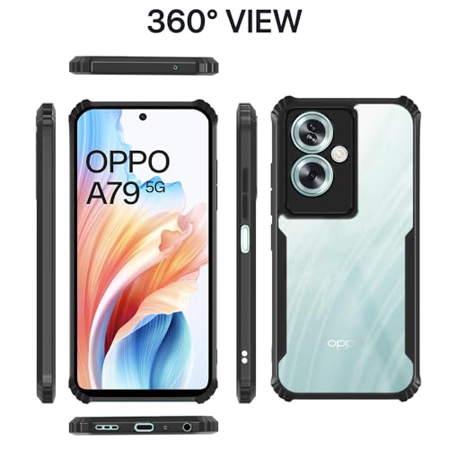 Image of Pikkme Oppo A79 5G Back Cover | Crystal Clear Transparent Back | Ultra Hyrbid | Full Camera Protection | Raised Edge | Bumper Back Case (Black)