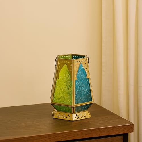 Image of MARKET 99 Metal + Glass Hexagon Tea Light Candle Holders | Multicolor Votive Holders for Diwali, Christmas, Weddings & Birthdays | Decorative T-Light Stand for Home Decor, Festive Lighting & Gifting