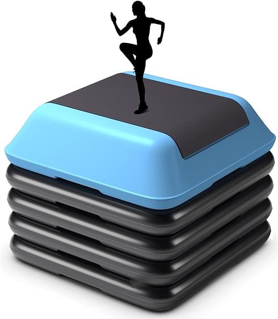 POWERLEXStep Platform Aerobic Workout Risers, 5 Level Adjustable 4-12 Inches, Non-Slip Surface, 550 lbs Capacity, Perfect for Home Workouts and Fitness Training - HDPE Construction - Blue