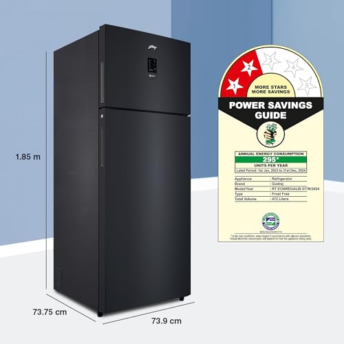 Image of Godrej 472 L 2 Star 1+2 Years Additional Warranty, 95%+ Food Surface Disinfection with Nano Shield Technology Inverter Frost Free Double Door Refrigerator (RT EONREGALIS 517B RCI MT BK, Matte Black)