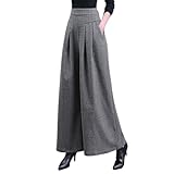 [Ｍｉｎｅｓａｍ] ワイドパンツ レディース 秋冬 ハイウエスト ガウチョパンツ スカーチョ 女性 ロングズボン 暖かい 体型カバー 冬服 秋服 (裏起毛グレー,2XL)