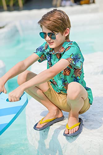 Kids Boys Size 6Y 7Y 8Y Shirts 3D Print Cute Yellow Pineapple Green Leaves With Sunglass Short Sleeved Collar Button Down Hawaiian Luau T-Shirt Funny Summer Beach Swim Casual School Play Clothing #TOP3