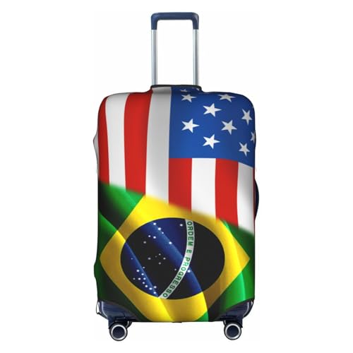 Travel Luggage Cover America Flag And Brazil Flag Fashion Washable Baggage Suitcase Protector Fit For Luggage X-Large