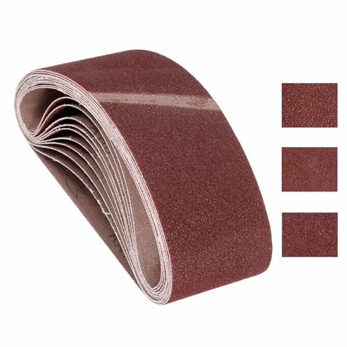 Kozelo Lot de 12 bandes abrasives 76 mm x 533 mm Grain 80/120/150 Oxyde d'aluminium Papier abrasif pour ponceuse à bande, ponçage métal, travail du bois,...