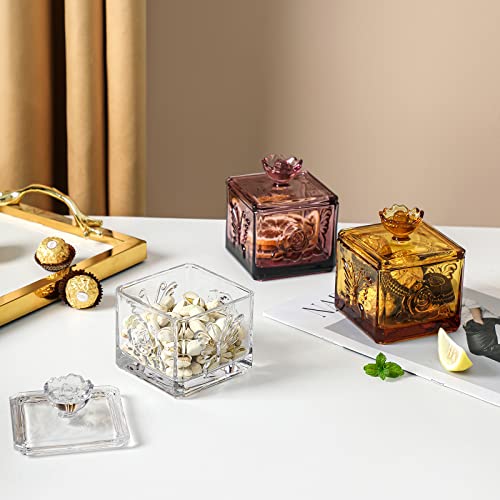 Embossed Glass Candy Jar With Lid Set Of 2 Colorful Decorative Jewelry Box Wedding Candy Buffet Jar Kitchen Storage Jar For Bathroom, Pantry, Office, Red Purple #TOP6