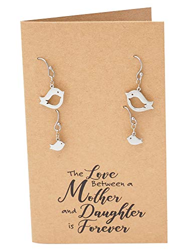 Quan Jewelry Handmade Mother Daughter Earrings, Cute Birds Earrings, Set of 2 Earrings, Gifts for Mom and Daughter, Bird Jewelry Gift with Inspirational Quote Card2