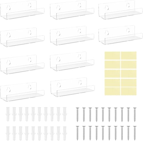 LYSAIMG 10Pcs Floating Shelves for Vinyl Record, 4Inch Clear Record Shelf Wall Mount for Magazine Book Photo Picture,Wall Display for Bedroom,Living Room,Office