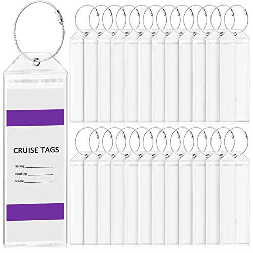 Clabby 36 Pack Clear Cruise Luggage Tag Holder Waterproof PVC ID Badge Reusable Bag Tags Luggage Etag Holders Zip Seal with Steel Loops Cruise in 2025 and 2026 Travel Accessories