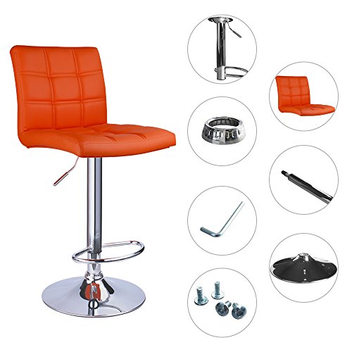 Modern Square Pu Leather Adjustable Bar Stools With Back, Set Of 2, Counter Height Swivel Stool By Leopard (Orange) #TOP6