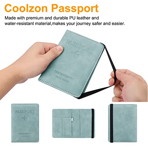 Coolzon Portefeuilles Passeport Porte Passeport Porte Organiseur De Voyage Portefeuille De Documents Portable Avec Blocage Rfid Cartes De Credit Cartes Didentite Billets Davionbleu Clair
