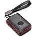 Vitodeco Genuine Leather Smart Key Fob Case Cover Protector with Leather Key Chain for 2019 Volvo XC60, XC90, S90, V90, 2020 Volvo XC40 (4-Button, Black/Red)