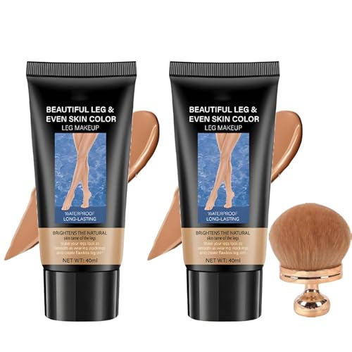 2Pcs Body Coverage Perfector with Large Brush Leg Makeup Waterproof No Transfer Tattoo Cover Up Makeup Full Coverage Concealer Body Concealer for Mature Skin (Tan)