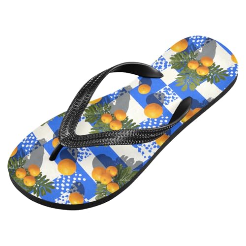 Flip Flop Sandals Orange Plaid Print for Women Men Beach Outdoor XS2