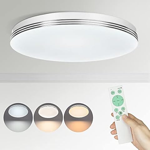 EDISHINE LED Ceiling Light with Remote Control, Bathroom Ceiling Lights Dimmable, 3000K-6500K, 24W Flush Ceiling Light for Living Room, Bathroom, Porch, Hallway, Kitchen, Bedroom, CE Certified Cover