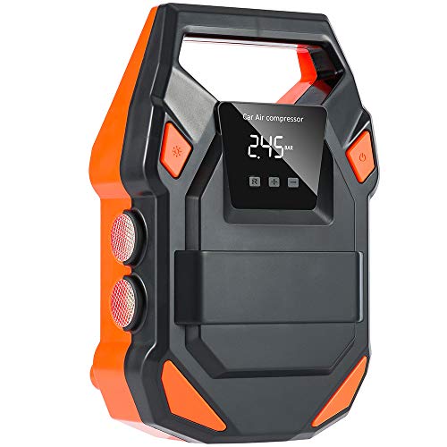 FREESOO Car Digital Tyre Inflator Air Compressor 12V Electric Tyre Pumps Automatic Stop with Pressure Gauge LED Flash Light for Van Heavy Duty 4x4 SUV Trucks Motorcycle