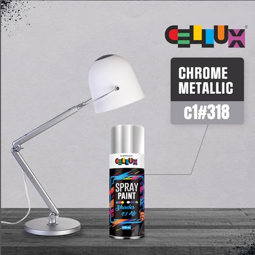 Image of Cellux 2X Ultra Cover Bright Chrome Spray Paint | DIY, Quick Drying with Glossy Finish for Metal, Wood, Wall & Other Surfaces - 400 ML - Pack of 12 Spray Paints
