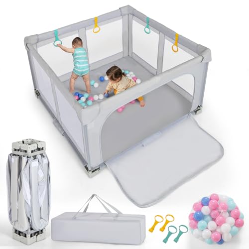 LIFEZEAL Box Bambini e Neonati 0-3 Anni, Recinto, 127x127cm, Già Montato, Pieghevole, Portatile, con Borsa, Maniglie, Palline, Bordo Protettivo, Parco di Gioco, Centro di Attività, in Rete Traspirante