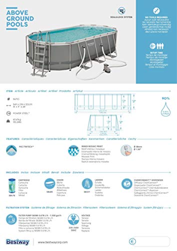 Bestway Power Steel Framepool Komplett-Set, oval, mit Filterpumpe, Sicherheitsleiter & Abdeckplane 549 x 274 x 122 cm - 13