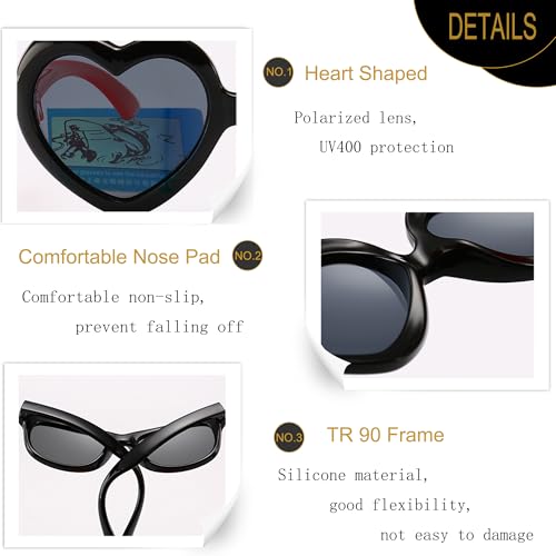 Kursan Kids Heart Shaped Polarized Sunglasses for Girls Boys, Flexible TPEE Rubber Frame Suitable for Children Age 3-84