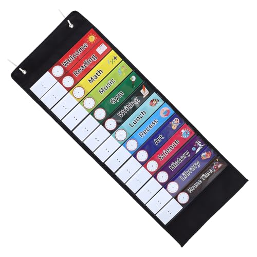 KESYOO 格透明ポケット付き黒オックスフォード日程表掛袋 壁掛け書き込みカレンダー収納 省スペース装飾スケジュールオーガナイザー