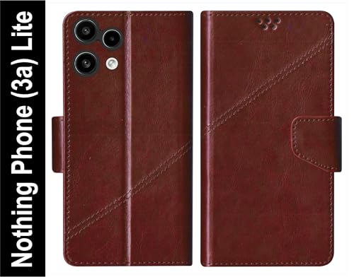 Image of SBMS Flip Cover for Nothing Phone (3a) Lite Back Cover Case with Magnatic Closure | Genuine Leather Finish | Inbuilt Stand | Card & Money Pocket | Wallet Style Flip Back Case Cover (Coffe Brown)