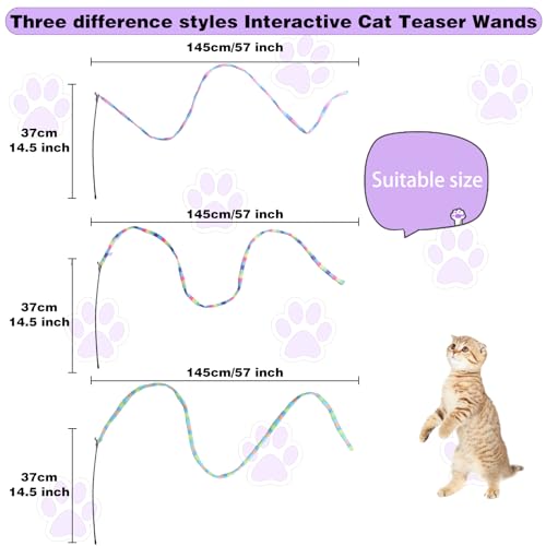 Image of Cat Wand Toys Interactive Kitten Toys-3 Packs | Cat Teaser Wand String feather for Indoor Colorful ribbon wands Stick Toy Cat Charmer