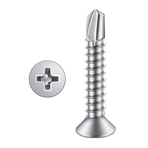 #12 x 1 (50 Pack) Flat Head Sheet Metal Screws Self-Tapping Screw Phillips Head Self Drilling Screws, 410 Stainless Steel