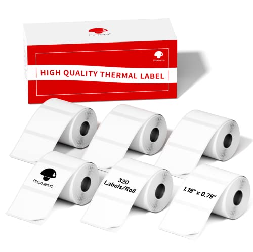 Image of Phomemo Sticker Labels 1.18 inch x 0.79 inch (30x20mm) 6 Rolls, for M110 /M110S /M120 /M200 /M220 Printer - Black on White, for Small Business, Home, Office, 320 Labels /Roll