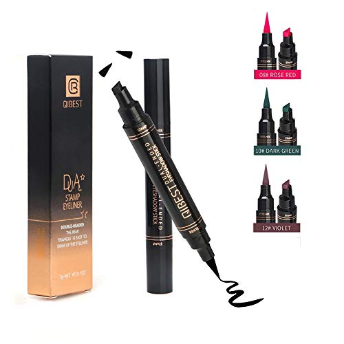 High Pigmented Colorful Liquid Eyeliner Stamp Set,Dual Ended Liquid Eye Liner Pen,Smudgeproof,Waterproof Long Lasting Long Lasting Makeup Tool (Rose Red/Dark Green/Violet，3 color/Set)