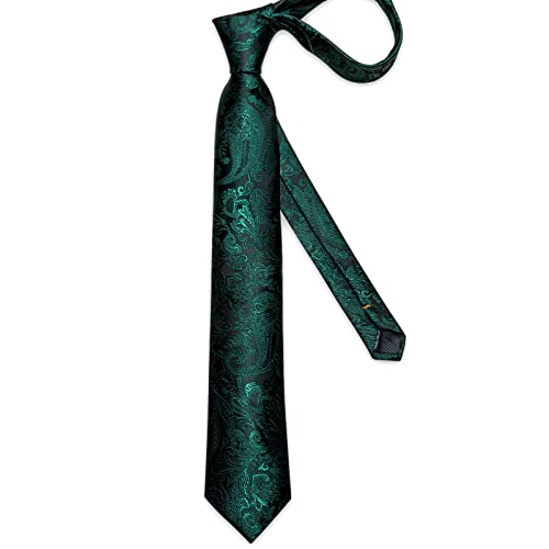 Image of DiBanGu Silk Floral Ties for Men Woven Paisley Necktie and Tie Clip Handkerchief Cufflinks Set for Party Wedding