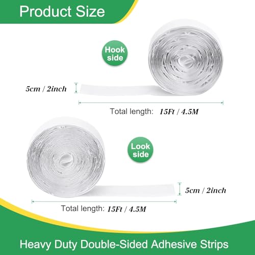 Image of 2 Inch x 15 Feet Hook and Loop Strips with Adhesive, Double Sided Nylon Self Adhesive Tape for Home Office School and Crafting, Prevent Sofa Cushions, Mats, Mattresses from Sliding, White