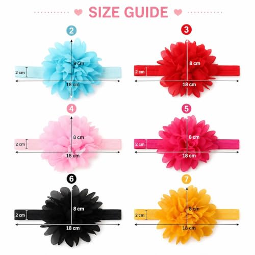 Image of Babymoon Set of 6 | Plain Flowers Soft Synthetic Hairbands for Baby Girls, Infants and Toddlers Headbands | Multi